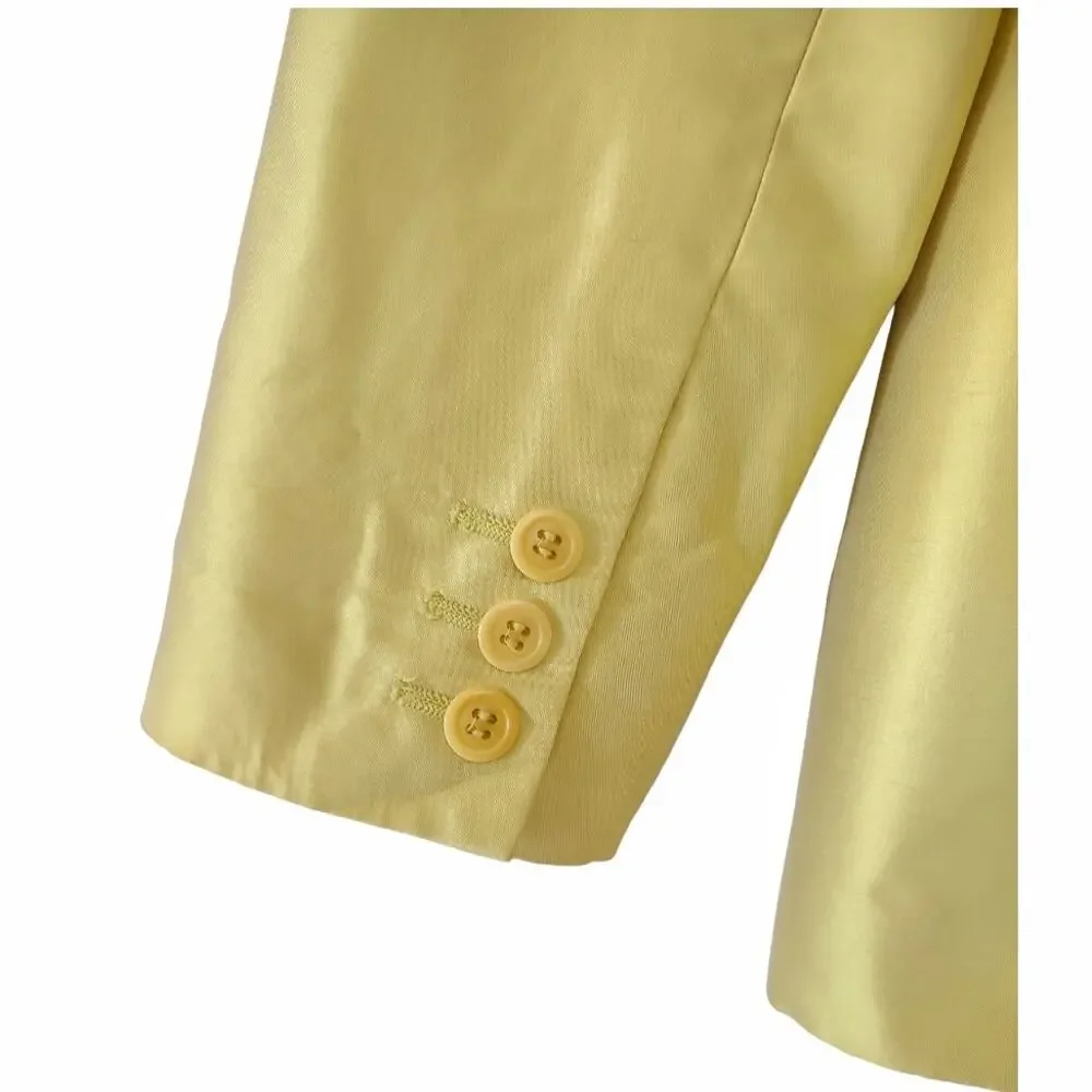 OSCAR DE LA RENTA Yellow Silk Blazer Sz 2 Lightweight Fitted Lemon Suit Jacket